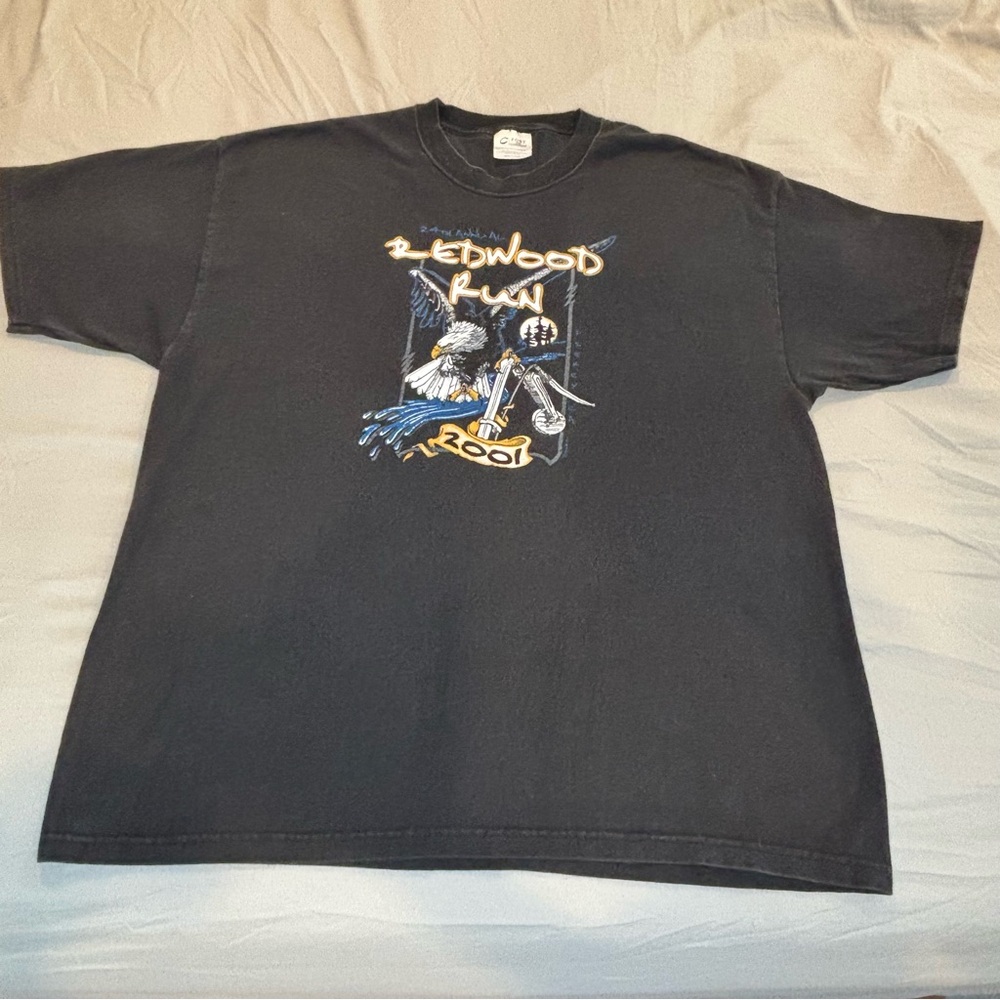 Vintage Redwood Motorcycle Run 2001 Rally T Shirt Percy California Mens Xl Black
